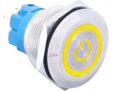 Bot&atilde;o Pulsador de Painel Met&aacute;lico 22 mm Cabe&ccedil;a Plana 3-6V Trava Autom&aacute;tica LED Amarelo &agrave; Prova d'&Aacute;gua - Imagem 1