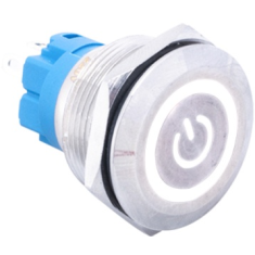 Bot&atilde;o pulsador met&aacute;lico cabe&ccedil;a plana 22 mm com trava, &agrave; prova d'&aacute;gua, LED branco 3 a 6 V