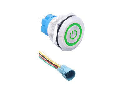 Interruptor de bot&atilde;o met&aacute;lico cabe&ccedil;a plana 22 mm 3&ndash;6 V &agrave; prova d'&aacute;gua com trava autom&aacute;tica, LED verde e conector soquete para bo - Imagem 1