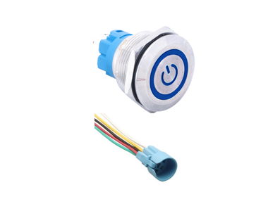 Interruptor de bot&atilde;o met&aacute;lico de painel 22 mm 3 a 6 V &agrave; prova d'&aacute;gua com trava autom&aacute;tica, LED azul e soquete conector - Imagem 1