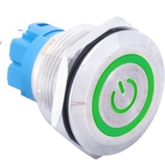 Interruptor de press&atilde;o met&aacute;lico 22 mm cabe&ccedil;a plana 3-6 V &agrave; prova d'&aacute;gua moment&acirc;neo com LED verde