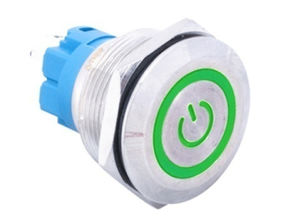Interruptor de press&atilde;o met&aacute;lico 22 mm cabe&ccedil;a plana 3-6 V &agrave; prova d'&aacute;gua moment&acirc;neo com LED verde - Imagem 1