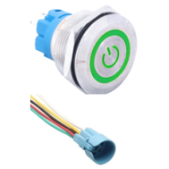 Interruptor de bot&atilde;o met&aacute;lico 22 mm cabe&ccedil;a plana 3-6V moment&acirc;neo com retorno autom&aacute;tico &agrave; prova d'&aacute;gua, LED verde e soquete de c