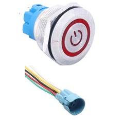 Bot&atilde;o de press&atilde;o met&aacute;lico cabe&ccedil;a plana 22 mm moment&acirc;neo com retorno autom&aacute;tico 12-24V &agrave; prova d'&aacute;gua com LED vermelho e soquete