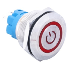 Interruptor de painel bot&atilde;o met&aacute;lico de cabe&ccedil;a plana 22 mm 110/220 V &agrave; prova d'&aacute;gua com travamento e LED vermelho