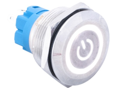 Interruptor bot&atilde;o met&aacute;lico cabe&ccedil;a plana 22 mm 110&ndash;220 V &agrave; prova d'&aacute;gua com auto-travamento e LED branco - Imagem 1