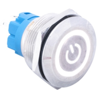 Bot&atilde;o de Press&atilde;o Met&aacute;lico Cabe&ccedil;a Plana 22 mm 110-220V Moment&acirc;neo com Retorno Autom&aacute;tico Imperme&aacute;vel e LED Branco para Painel
