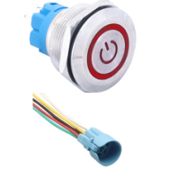 Bot&atilde;o met&aacute;lico para painel 22 mm cabe&ccedil;a chata 110-220V &agrave; prova d'&aacute;gua moment&acirc;neo com retorno e LED vermelho