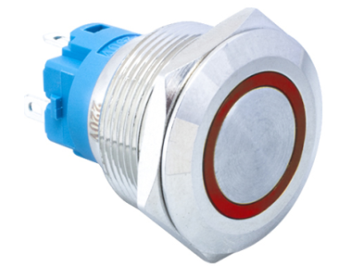 Interruptor de press&atilde;o met&aacute;lico 22 mm cabe&ccedil;a plana imperme&aacute;vel 3 a 6 V com LED vermelho e travamento - Imagem 1