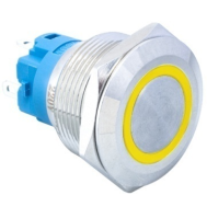 Interruptor de bot&atilde;o met&aacute;lico cabe&ccedil;a plana 22 mm 3-6V imperme&aacute;vel com LED amarelo e trava autom&aacute;tica