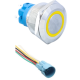 Bot&atilde;o pulsador de painel met&aacute;lico cabe&ccedil;a plana 22 mm 12-24V &agrave; prova d'&aacute;gua com travamento autom&aacute;tico, LED amarelo e soquete de c - Thumb - 1