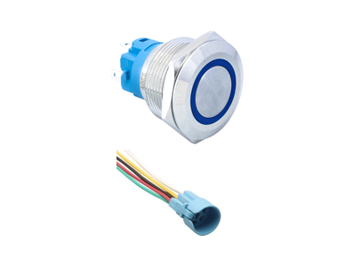 Interruptor de press&atilde;o met&aacute;lico 22 mm 12 a 24 V &agrave; prova d'&aacute;gua auto-travante com LED azul e conector de soquete - Imagem 1