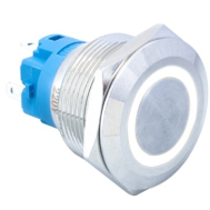 Interruptor de bot&atilde;o met&aacute;lico 22 mm cabe&ccedil;a plana 110-220 V imperme&aacute;vel com autobloqueio e LED branco