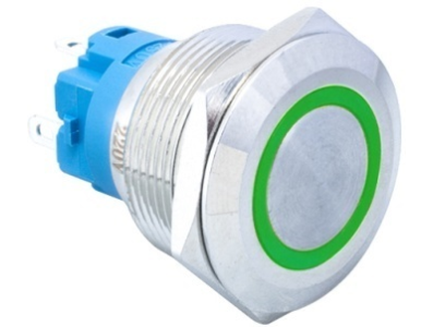 Bot&atilde;o de painel met&aacute;lico 22 mm cabe&ccedil;a chata 3&ndash;6 V moment&acirc;neo com retorno autom&aacute;tico &agrave; prova d'&aacute;gua com LED verde - Imagem 1