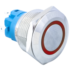 Bot&atilde;o de press&atilde;o met&aacute;lico cabe&ccedil;a plana 22 mm 12 a 24 V &agrave; prova d'&aacute;gua moment&acirc;neo com rearmamento autom&aacute;tico e LED vermelho