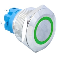 Interruptor de painel bot&atilde;o met&aacute;lico cabe&ccedil;a plana 22 mm 12-24 V moment&acirc;neo auto-reset &agrave; prova d'&aacute;gua LED verde