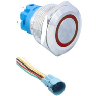 Interruptor de bot&atilde;o met&aacute;lico para painel, cabe&ccedil;a plana 22 mm, 110-220V, &agrave; prova d'&aacute;gua, moment&acirc;neo com retorno autom&aacute;tico, LED 