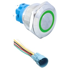 Bot&atilde;o de Painel Met&aacute;lico Cabe&ccedil;a Plana 22 mm 110-220 V Moment&acirc;neo Auto-Reset &agrave; Prova d'&Aacute;gua com LED Verde
