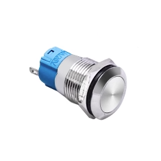 Bot&atilde;o interruptor met&aacute;lico para painel 12 mm cabe&ccedil;a plana, &agrave; prova d'&aacute;gua, retorno autom&aacute;tico, sem ilumina&ccedil;&atilde;o