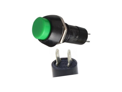Bot&atilde;o pulsador redondo PBS-11A 12 mm 2 pinos, pl&aacute;stico autotravante, verde - Imagem 1