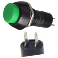 Bot&atilde;o pulsador redondo PBS-11A 12 mm 2 pinos, pl&aacute;stico autotravante, verde