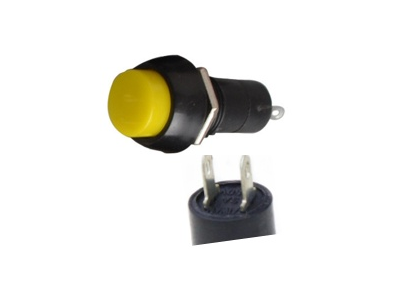 Bot&atilde;o pulsador redondo PBS-11A 12 mm 2 pinos auto-travante amarelo de pl&aacute;stico - Imagem 1