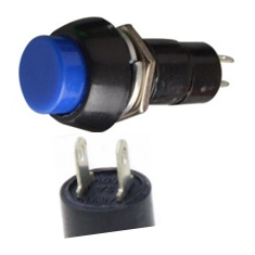 Bot&atilde;o pulsador redondo PBS-11A 12 mm 2 pinos auto-travante pl&aacute;stico azul