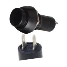 PBS-11A Bot&atilde;o pulsador redondo de pl&aacute;stico preto 12 mm 2 pinos com travamento