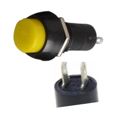 Bot&atilde;o de press&atilde;o pl&aacute;stico PBS-11B amarelo 12 mm 2 pinos redondo moment&acirc;neo com retorno autom&aacute;tico