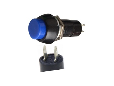 Bot&atilde;o pulsador PBS-11B 12 mm azul redondo 2 pinos pl&aacute;stico moment&acirc;neo com retorno - Imagem 1