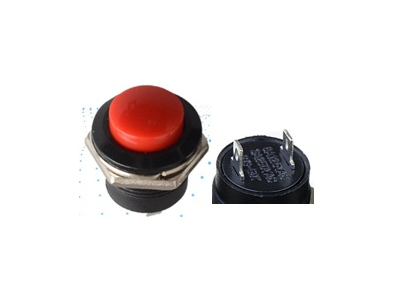 Bot&atilde;o pulsador de painel redondo R13-507 16 mm 2 pinos, moment&acirc;neo com retorno autom&aacute;tico, vermelho - Imagem 1