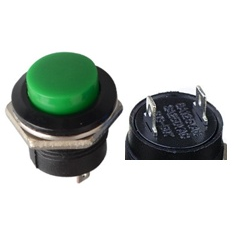 Bot&atilde;o de press&atilde;o para painel R13-507 16 mm 2 pinos verde, moment&acirc;neo com retorno autom&aacute;tico, cabe&ccedil;a redonda