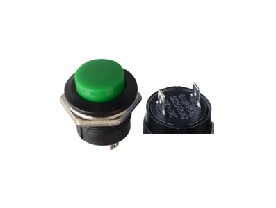 Bot&atilde;o de press&atilde;o para painel R13-507 16 mm 2 pinos verde, moment&acirc;neo com retorno autom&aacute;tico, cabe&ccedil;a redonda - Imagem 1
