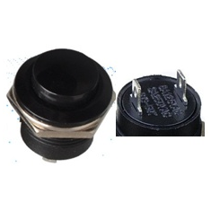 Bot&atilde;o de press&atilde;o preto R13-507 16 mm, 2 pinos, moment&acirc;neo autoretornante, c&uacute;pula redonda