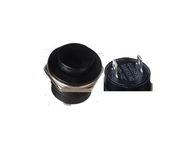 Bot&atilde;o de press&atilde;o preto R13-507 16 mm, 2 pinos, moment&acirc;neo autoretornante, c&uacute;pula redonda - Imagem 1