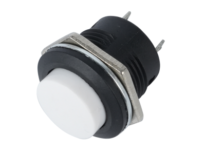 Bot&atilde;o de Press&atilde;o Branco R13-507 16 mm 2 pinos Acionamento Moment&acirc;neo Retorno Autom&aacute;tico C&uacute;pula Redonda - Imagem 1