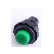 Bot&atilde;o pulsador verde R13-502 12 mm 2 pinos moment&acirc;neo com retorno autom&aacute;tico capuz redondo