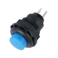Bot&atilde;o pulsador moment&acirc;neo R13-502 azul 12 mm 2 pinos, capuz redondo e retorno autom&aacute;tico