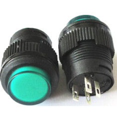 Bot&atilde;o pulsador de painel moment&acirc;neo verde R16-503BD 16 mm 4 pinos com retorno autom&aacute;tico e ilumina&ccedil;&atilde;o