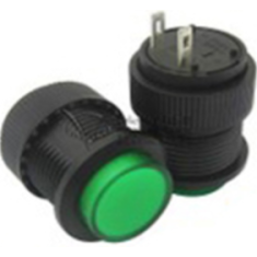 Bot&atilde;o pulsador OFF-ON R16-504B 16 mm 2 pinos, retorno autom&aacute;tico, verde sem ilumina&ccedil;&atilde;o