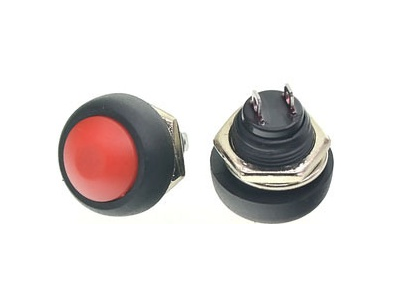 Bot&atilde;o pulsador redondo mini 12 mm PBS-33B 2 pinos vermelho &agrave; prova d'&aacute;gua retorno autom&aacute;tico - Imagem 1