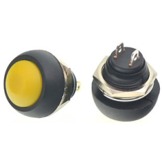 Bot&atilde;o pulsador de painel PBS-33B 12 mm redondo mini amarelo 2 pinos &agrave; prova d'&aacute;gua com retorno autom&aacute;tico