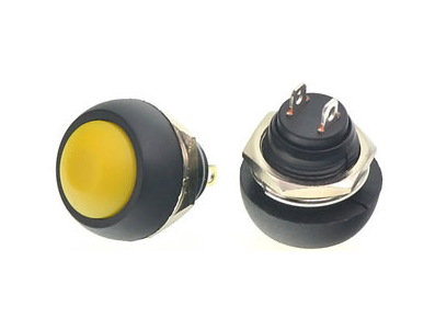 Bot&atilde;o pulsador de painel PBS-33B 12 mm redondo mini amarelo 2 pinos &agrave; prova d'&aacute;gua com retorno autom&aacute;tico - Imagem 1