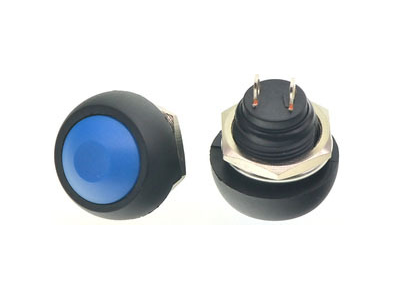 Bot&atilde;o de press&atilde;o redondo mini PBS-33B 12 mm 2 pinos azul &agrave; prova d'&aacute;gua com retorno autom&aacute;tico - Imagem 1