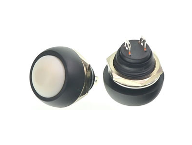 Bot&atilde;o de press&atilde;o mini redondo PBS-33B 12 mm 2 pinos branco &agrave; prova d'&aacute;gua com retorno autom&aacute;tico - Imagem 1
