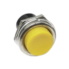 Interruptor de Bot&atilde;o Redondo Amarelo DS-212 16 mm 2 pinos Moment&acirc;neo com Retorno Autom&aacute;tico OFF-ON