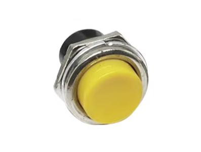 Interruptor de Bot&atilde;o Redondo Amarelo DS-212 16 mm 2 pinos Moment&acirc;neo com Retorno Autom&aacute;tico OFF-ON - Imagem 1