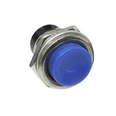Bot&atilde;o redondo azul DS-212 16 mm 2 pinos moment&acirc;neo com retorno autom&aacute;tico OFF-ON
