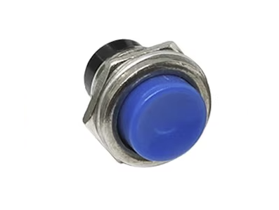 Bot&atilde;o redondo azul DS-212 16 mm 2 pinos moment&acirc;neo com retorno autom&aacute;tico OFF-ON - Imagem 1