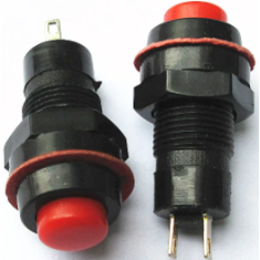 Bot&atilde;o redondo moment&acirc;neo DS-213 10 mm 2 pinos com retorno autom&aacute;tico, vermelho